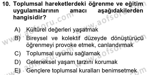 Yeni Toplumsal Hareketler Dersi 2017 - 2018 Yılı 3 Ders Sınav Soruları 10. Soru