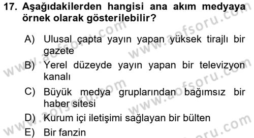 Yeni Toplumsal Hareketler Dersi 2017 - 2018 Yılı 3 Ders Sınav Soruları 17. Soru