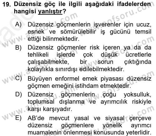 Yeni Toplumsal Hareketler Dersi 2017 - 2018 Yılı 3 Ders Sınav Soruları 19. Soru