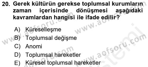 Yeni Toplumsal Hareketler Dersi 2017 - 2018 Yılı 3 Ders Sınav Soruları 20. Soru