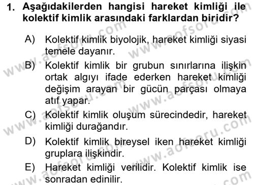 Yeni Toplumsal Hareketler Dersi Ara Sınavı Deneme Sınav Soruları 1. Soru