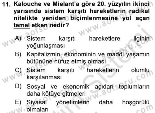 Yeni Toplumsal Hareketler Dersi 2017 - 2018 Yılı (Vize) Ara Sınav Soruları 11. Soru