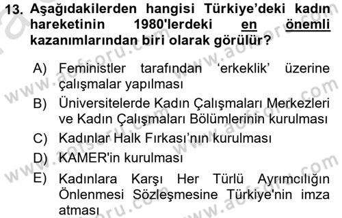 Yeni Toplumsal Hareketler Dersi Ara Sınavı Deneme Sınav Soruları 13. Soru