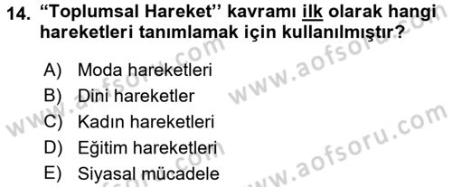 Yeni Toplumsal Hareketler Dersi Ara Sınavı Deneme Sınav Soruları 14. Soru