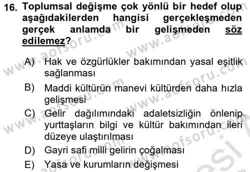 Yeni Toplumsal Hareketler Dersi Ara Sınavı Deneme Sınav Soruları 16. Soru
