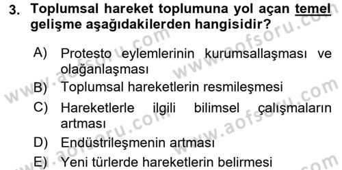 Yeni Toplumsal Hareketler Dersi Ara Sınavı Deneme Sınav Soruları 3. Soru