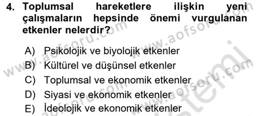 Yeni Toplumsal Hareketler Dersi 2017 - 2018 Yılı (Vize) Ara Sınav Soruları 4. Soru