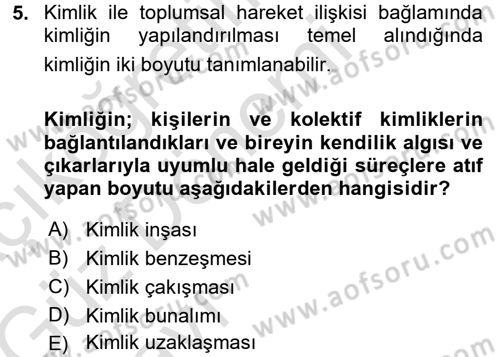 Yeni Toplumsal Hareketler Dersi 2017 - 2018 Yılı (Vize) Ara Sınav Soruları 5. Soru