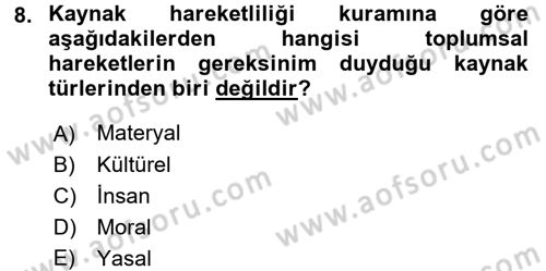 Yeni Toplumsal Hareketler Dersi Ara Sınavı Deneme Sınav Soruları 8. Soru