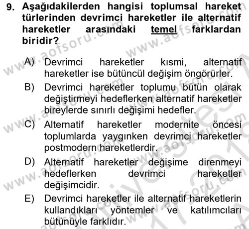 Yeni Toplumsal Hareketler Dersi 2017 - 2018 Yılı (Vize) Ara Sınav Soruları 9. Soru