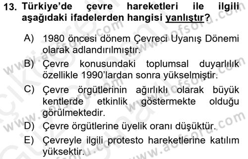Yeni Toplumsal Hareketler Dersi 2017 - 2018 Yılı (Final) Dönem Sonu Sınav Soruları 13. Soru