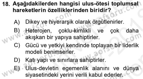 Yeni Toplumsal Hareketler Dersi 2017 - 2018 Yılı (Final) Dönem Sonu Sınav Soruları 18. Soru
