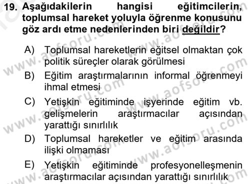 Yeni Toplumsal Hareketler Dersi 2017 - 2018 Yılı (Final) Dönem Sonu Sınav Soruları 19. Soru