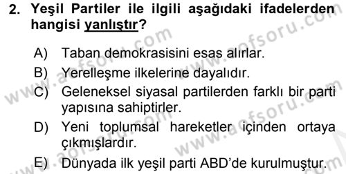 Yeni Toplumsal Hareketler Dersi 2017 - 2018 Yılı (Final) Dönem Sonu Sınav Soruları 2. Soru