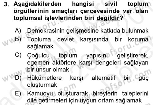 Yeni Toplumsal Hareketler Dersi 2017 - 2018 Yılı (Final) Dönem Sonu Sınav Soruları 3. Soru