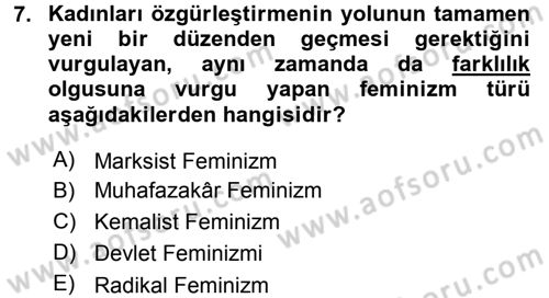 Yeni Toplumsal Hareketler Dersi 2017 - 2018 Yılı (Final) Dönem Sonu Sınav Soruları 7. Soru