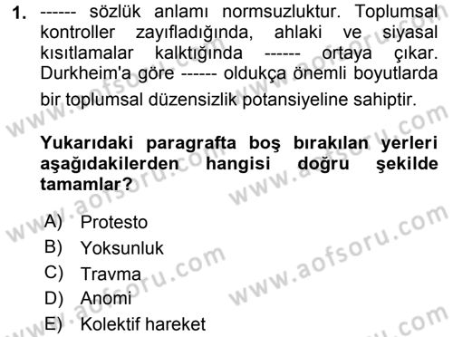 Yeni Toplumsal Hareketler Dersi 2018 - 2019 Yılı 3 Ders Sınav Soruları 1. Soru