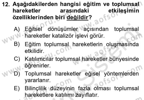 Yeni Toplumsal Hareketler Dersi 2018 - 2019 Yılı 3 Ders Sınav Soruları 12. Soru