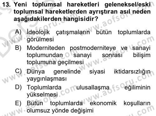 Yeni Toplumsal Hareketler Dersi 2018 - 2019 Yılı 3 Ders Sınav Soruları 13. Soru