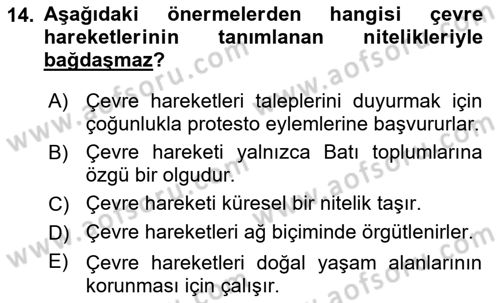 Yeni Toplumsal Hareketler Dersi 2018 - 2019 Yılı 3 Ders Sınav Soruları 14. Soru