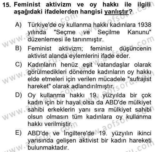 Yeni Toplumsal Hareketler Dersi 2018 - 2019 Yılı 3 Ders Sınav Soruları 15. Soru