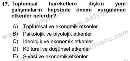 Yeni Toplumsal Hareketler Dersi 2018 - 2019 Yılı 3 Ders Sınav Soruları 17. Soru