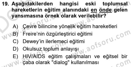 Yeni Toplumsal Hareketler Dersi 2018 - 2019 Yılı 3 Ders Sınav Soruları 19. Soru