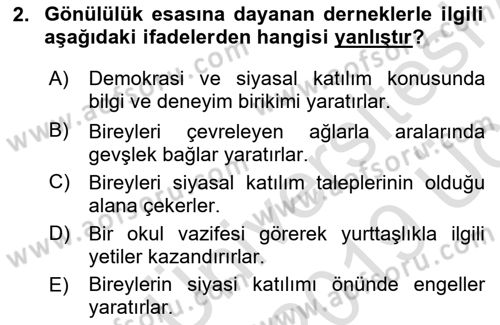 Yeni Toplumsal Hareketler Dersi 2018 - 2019 Yılı 3 Ders Sınav Soruları 2. Soru