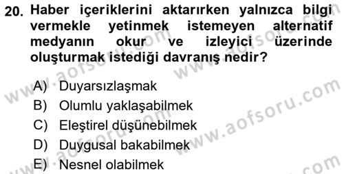 Yeni Toplumsal Hareketler Dersi 2018 - 2019 Yılı 3 Ders Sınav Soruları 20. Soru
