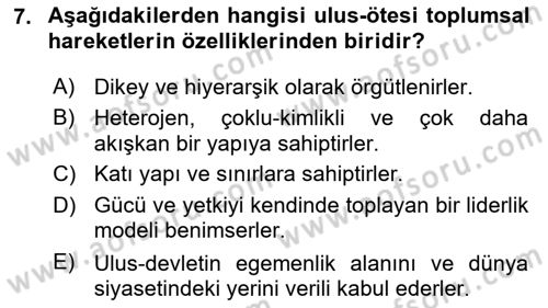 Yeni Toplumsal Hareketler Dersi 2018 - 2019 Yılı 3 Ders Sınav Soruları 7. Soru