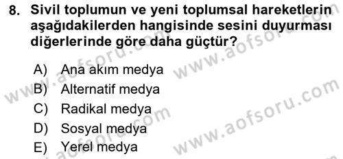Yeni Toplumsal Hareketler Dersi 2018 - 2019 Yılı 3 Ders Sınav Soruları 8. Soru
