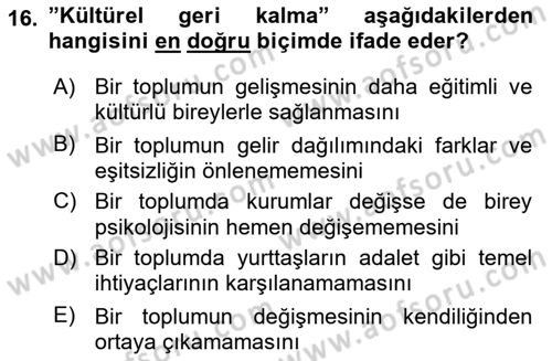 Yeni Toplumsal Hareketler Dersi Ara Sınavı Deneme Sınav Soruları 16. Soru