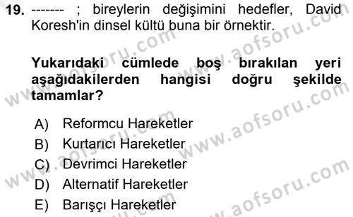 Yeni Toplumsal Hareketler Dersi Ara Sınavı Deneme Sınav Soruları 19. Soru