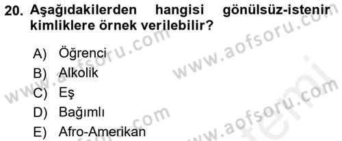 Yeni Toplumsal Hareketler Dersi Ara Sınavı Deneme Sınav Soruları 20. Soru