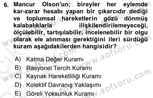 Yeni Toplumsal Hareketler Dersi Ara Sınavı Deneme Sınav Soruları 6. Soru