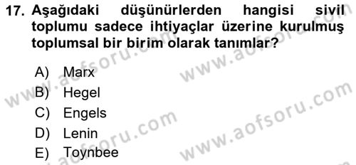 Yeni Toplumsal Hareketler Dersi 2018 - 2019 Yılı (Final) Dönem Sonu Sınav Soruları 17. Soru