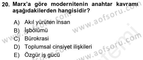Yeni Toplumsal Hareketler Dersi 2018 - 2019 Yılı (Final) Dönem Sonu Sınav Soruları 20. Soru