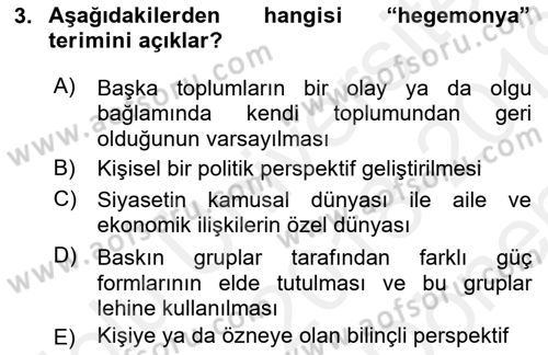 Yeni Toplumsal Hareketler Dersi 2018 - 2019 Yılı (Final) Dönem Sonu Sınav Soruları 3. Soru