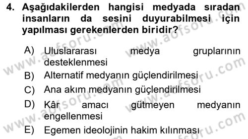 Yeni Toplumsal Hareketler Dersi 2018 - 2019 Yılı (Final) Dönem Sonu Sınav Soruları 4. Soru
