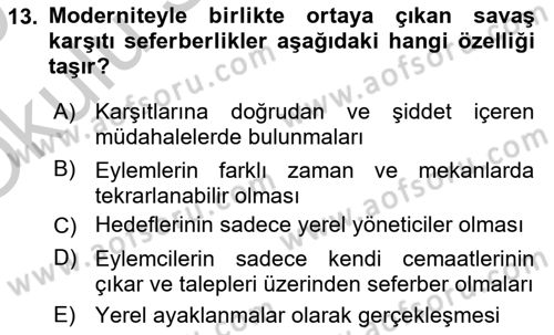 Yeni Toplumsal Hareketler Dersi 2018 - 2019 Yılı Yaz Okulu Sınav Soruları 13. Soru