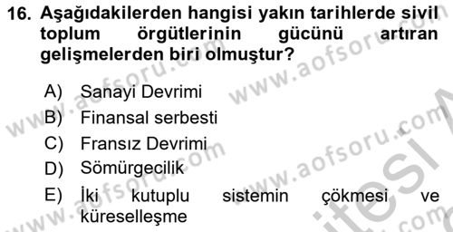 Yeni Toplumsal Hareketler Dersi 2018 - 2019 Yılı Yaz Okulu Sınav Soruları 16. Soru