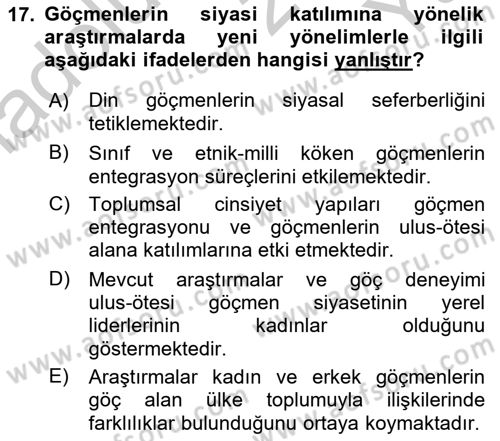 Yeni Toplumsal Hareketler Dersi 2018 - 2019 Yılı Yaz Okulu Sınav Soruları 17. Soru