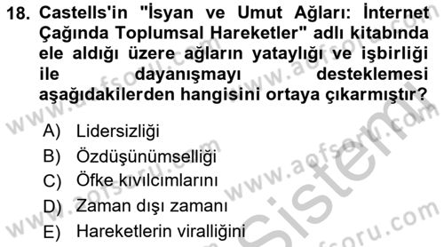 Yeni Toplumsal Hareketler Dersi 2018 - 2019 Yılı Yaz Okulu Sınav Soruları 18. Soru