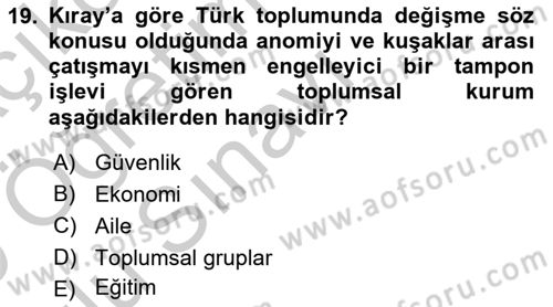 Yeni Toplumsal Hareketler Dersi 2018 - 2019 Yılı Yaz Okulu Sınav Soruları 19. Soru