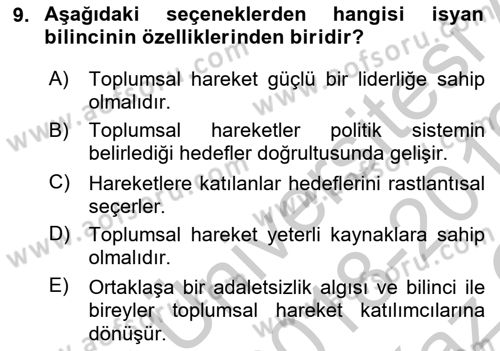 Yeni Toplumsal Hareketler Dersi 2018 - 2019 Yılı Yaz Okulu Sınav Soruları 9. Soru