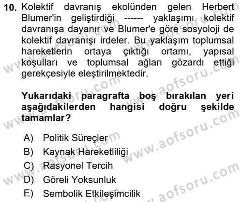 Yeni Toplumsal Hareketler Dersi 2019 - 2020 Yılı (Vize) Ara Sınav Soruları 10. Soru