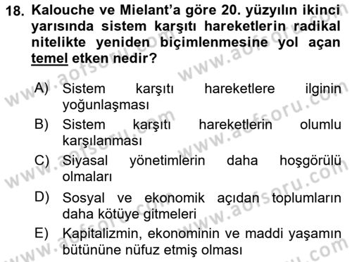 Yeni Toplumsal Hareketler Dersi Ara Sınavı Deneme Sınav Soruları 18. Soru