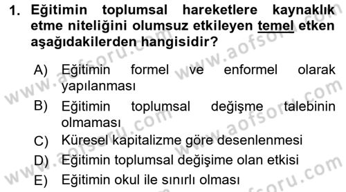 Yeni Toplumsal Hareketler Dersi 2019 - 2020 Yılı (Final) Dönem Sonu Sınav Soruları 1. Soru