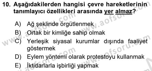 Yeni Toplumsal Hareketler Dersi 2019 - 2020 Yılı (Final) Dönem Sonu Sınav Soruları 10. Soru
