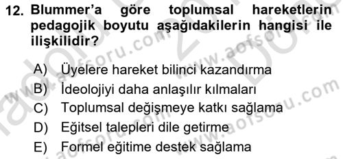 Yeni Toplumsal Hareketler Dersi 2019 - 2020 Yılı (Final) Dönem Sonu Sınav Soruları 12. Soru